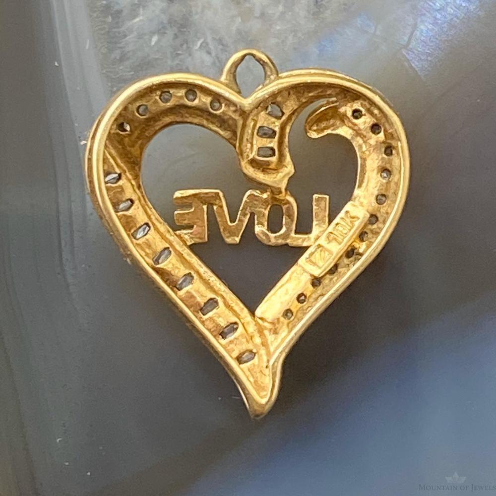 10K Yellow Gold Diamonds LOVE Heart Shape Pendant Necklace For Women - Picture 4 of 9